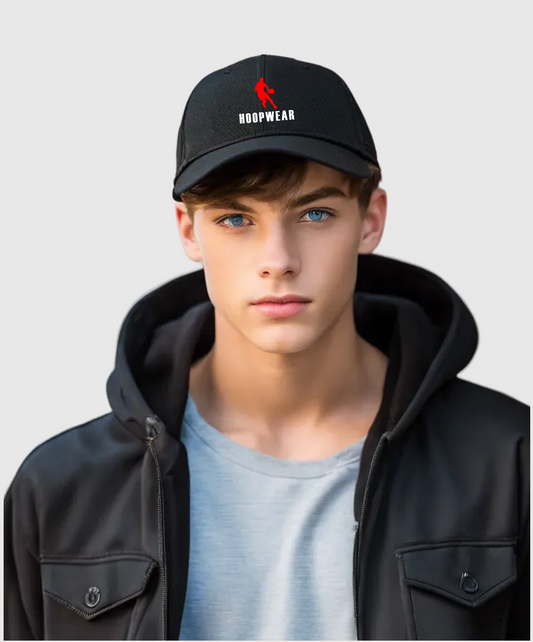 Hoopwear No-Look Logo Hat (Black, Red and White Logo)