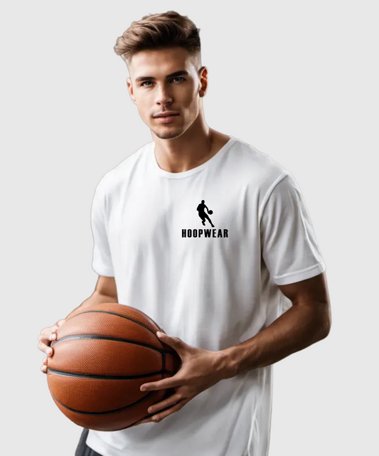 Hoopwear Logo No-Look Logo T-Shirt (White, small graphic)